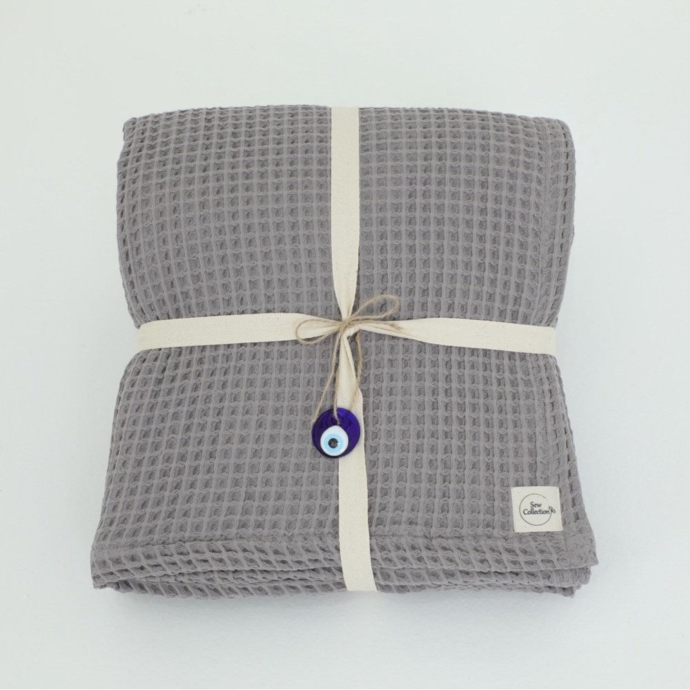 Waffle Bed Blanket - Charcoal King/Queen